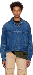 Синяя джинсовая куртка с принтом We11done