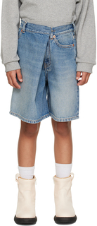 Детские синие асимметричные джинсовые шорты MM6 Maison Margiela