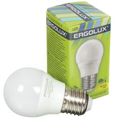 Лампа светодиодная E27, 7 Вт, 60 Вт, 220 В, шар, 3000 К, свет теплый белый, Ergolux