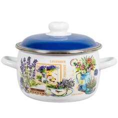 Кастрюля эмалированная сталь, 2 л, с крышкой, крышка сталь, сферический, СтальЭмаль, Горная лаванда, 6RC161M, индукция