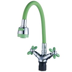 Смеситель для кухни, Эверест, гибкий излив, с кран-буксой, зеленый, B57-071E Everest