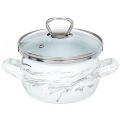 Кастрюля эмалированная сталь, 1.5 л, с крышкой, крышка стекло, Сантэкс, Шейк бело-черная, 1-2415111, индукция САНТЕКС