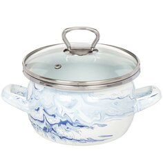 Кастрюля эмалированная сталь, 1.5 л, с крышкой, крышка стекло, Сантэкс, Шейк бело-синий, 1-2415111, индукция САНТЕКС