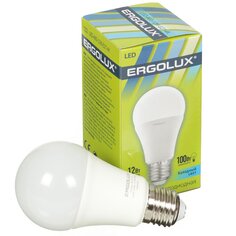 Лампа светодиодная E27, 12 Вт, 100 Вт, 220 В, груша, 4500 К, свет холодный белый, Ergolux