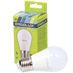 Лампа светодиодная E27, 9 Вт, 80 Вт, 220 В, шар, 4500 К, свет холодный белый, Ergolux
