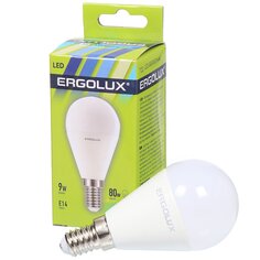 Лампа светодиодная E14, 9 Вт, 80 Вт, 220 В, шар, 4500 К, свет холодный белый, Ergolux