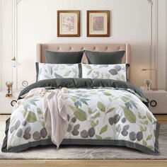 Постельное белье евро, простыня 240х260 см, 2 наволочки 70х70 см, 2 наволочки 50х70 см, пододеяльник 200х220 см, Karteks, сатин, окантовка, SOK027