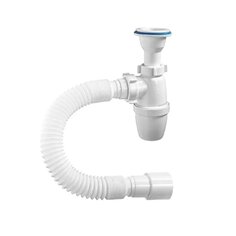 Сифон для мойки, 1" 1/2, 40х40/50, пластик, с выпуском, с гофрой, Orio, А-72019