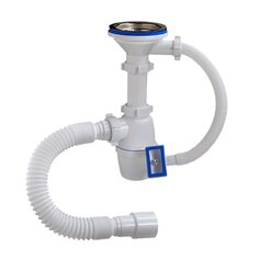 Сифон для мойки, 3" 1/2, 40х40/50, с выпуском, с переливом, прямоугольный перелив, с гофрой, Orio, А-40079