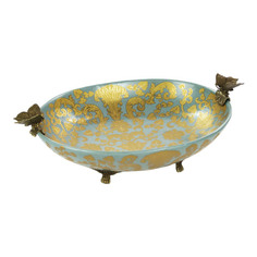 Блюдо Glasar фарфоровое с бронзовыми птичками 43x28x15см ГЛАСАР