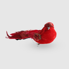 Птица декоративная Due Esse Christmas на клипсе красная 18 см