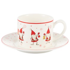 Чайная пара Gipfel Christmas фарфор белый с красным чашка 250 мл, блюдце 14 см