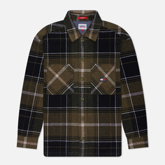 Мужская рубашка Tommy Jeans Brushed Check Overshirt, цвет оливковый, размер XL