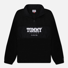Мужская толстовка Tommy Jeans Oversized Fabric Mix 1/2 Zip Polar, цвет чёрный, размер XXXL