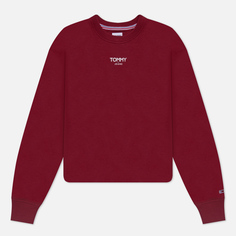 Женская толстовка Tommy Jeans Relaxed Cropped Essential Logo Crew Neck, цвет бордовый