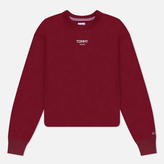 Женская толстовка Tommy Jeans Relaxed Cropped Essential Logo Crew Neck, цвет бордовый, размер S