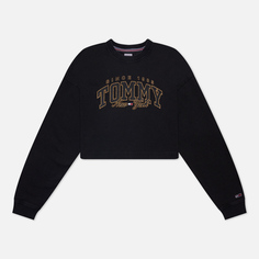 Женская толстовка Tommy Jeans Cropped Luxe Varsity Crew Neck, цвет чёрный, размер M