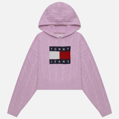 Женский свитер Tommy Jeans Center Flag Cable Hoodie, цвет розовый, размер L