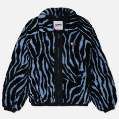 Женская флисовая куртка Tommy Jeans Zebra Print Padded Sherpa, цвет чёрный, размер L