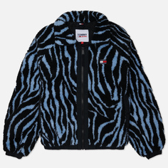 Женская флисовая куртка Tommy Jeans Zebra Print Padded Sherpa, цвет чёрный
