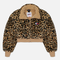 Женский пуховик Tommy Jeans Ultra Cropped Leo Faux Fur, цвет коричневый