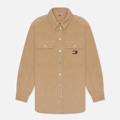 Женская рубашка Tommy Jeans Corduroy Boyfriend Overshirt, цвет бежевый, размер L