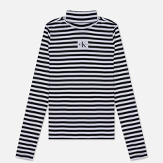 Женский лонгслив Calvin Klein Jeans Striped Roll Neck, цвет чёрный, размер XS