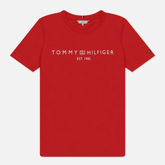 Женская футболка Tommy Hilfiger Signature Logo Flag Embroidery, цвет красный, размер XXS