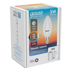 Умные лампочки лампа GAUSS Smart Home 5Вт Е14 LED 470Лм 2700/6500К С37 свеча диммиров