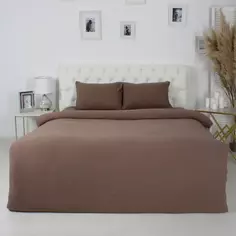 Комплект постельного белья полутораспальный полисатин коричневый Без бренда