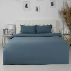 Комплект постельного белья полутораспальный полисатин сине-зеленый Без бренда