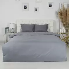 Комплект постельного белья евро полисатин серый Без бренда