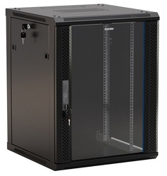 Шкаф серверный 19", 15U Hyperline TWB-1566-GP-RAL9004 775x600х600, стеклянная дверью с перфорацией по бокам, ручка с замком, цвет черный (RAL 9004) (р