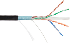 Кабель витая пара F/UTP 6 кат. 4 пары NIKOLAN NKL 4740B-BK 23AWG(0.55 мм), медь, одножильный (solid), внешний, PE, чёрный, уп/305м