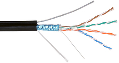 Кабель витая пара F/UTP 5e кат. 4 пары NIKOLAN NKL 4905B-BK 24AWG(0.50 мм), медь, одножильный (solid), внешний, с троссом, PE, чёрный, уп/500м