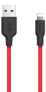 Кабель Hoco X21 6957531071372 USB 2.0, силиконовая оплетка, AM/Lightning M, черно-красный, 1м