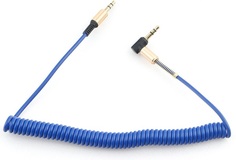 Кабель аудио Cablexpert CCAB-02-35MMLC-1.8MU спиральный 3.5 джек (M)/3.5 джек (M), синий, 1.8м, блистер