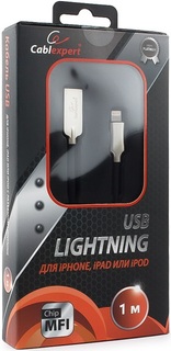 Кабель интерфейсный USB 2.0 Cablexpert CC-P-APUSB02Bk-1M MFI, AM/Lightning, серия Platinum, длина 1м, черный, блистер