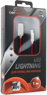 Кабель интерфейсный USB 2.0 Cablexpert CC-P-APUSB02R-1M MFI, AM/Lightning, серия Platinum, длина 1м, красный, блистер