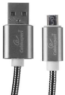 Кабель интерфейсный USB 2.0 Cablexpert CC-G-mUSB02Gy-1.8M AM/microB, серия Gold, длина 1.8м, титан, блистер