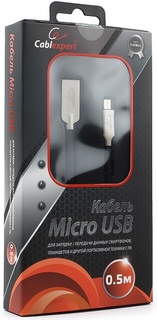 Кабель интерфейсный USB 2.0 Cablexpert CC-P-mUSB02Bk-0.5M AM/microB, серия Platinum, длина 0.5м, черный, блистер