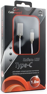 Кабель интерфейсный USB 2.0 Cablexpert CC-P-USBC02W-1.8M AM/Type-C, серия Platinum, длина 1.8м, белый, блистер
