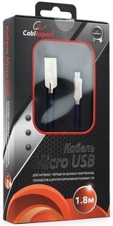 Кабель интерфейсный USB 2.0 Cablexpert CC-P-mUSB02Bl-1.8M AM/microB, серия Platinum, длина 1.8м, синий, блистер