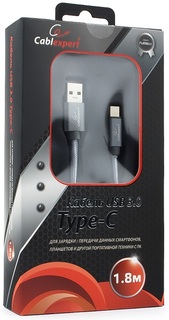 Кабель интерфейсный USB 3.0 Cablexpert CC-P-USBC03Gy-1.8M AM/Type-C, серия Platinum, длина 1.8м, титан, блистер