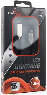 Кабель интерфейсный USB 2.0 Cablexpert CC-P-APUSB02Bk-1.8M MFI, AM/Lightning, серия Platinum, длина 1.8м, черный, блистер
