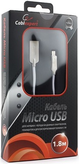 Кабель интерфейсный USB 2.0 Cablexpert CC-P-mUSB02W-1.8M AM/microB, серия Platinum, длина 1.8м, белый, блистер