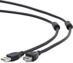 Кабель интерфейсный USB 2.0 удлинитель Cablexpert AM/AF 1.8 м, Pro, экран, черный, 2 феррит.кольца