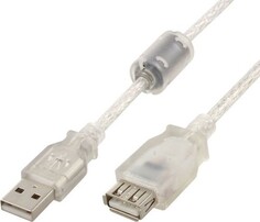 Кабель интерфейсный USB 2.0 удлинитель Cablexpert AM-AF 2 м, Pro, экран, феррит. кольцо, прозрачный, пакет