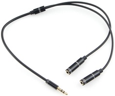 Кабель аудио Cablexpert CCAB-02-35MY-0.2MB разветвитель 3.5 джек (M)/2х 3.5 джек (F), черный, 0.2м, блистер