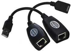 Кабель интерфейсный USB 2.0 удлинитель VCOM AM-AF/RJ45Fx2 CU824 по витой паре до 45m,